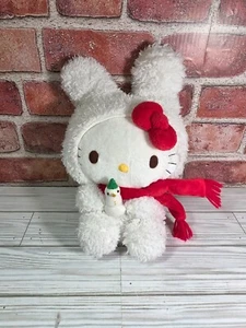 Hello Kitty Schneehase Plüsch mit weißem Fell und Schneemann 2010 Sanrio 13 Zoll - Bild 1 von 15