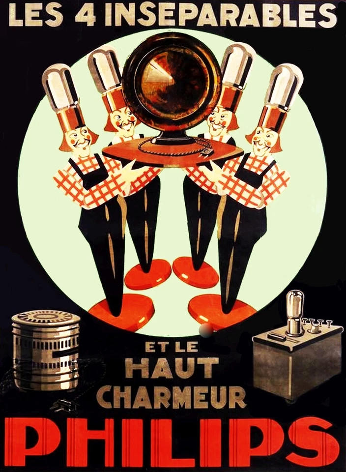 1928 Rare French Philips radio Tube Ad Poster Haut Charmeur 13 x 19 Giclee Print - Image 1 of 1