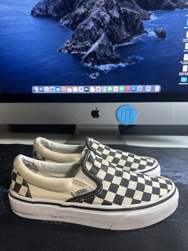 VANS Scacchiera Bianco e Nero Classico Slip On Taglia Youth 4 Ottime Condizioni