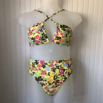 Bikini convertible elegante estampado floral citrón BAR III venta al por menor $88 talla mediana Foto 1 de 4