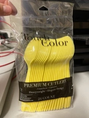 Mimosa Yellow Premium Cutlery Plastic Spoons 24ct. Party Supply New!!! - Image 1 of 2