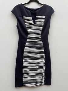 Connected Apparel Navy Blue Striped Shift Dress UK Size 6 Brand New - Picture 1 of 3