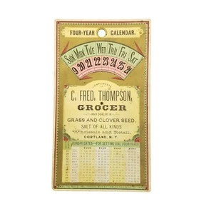 Antique Four Year Calendar 1888 Ad Trade Card Mechanical Grocer Cortland NY - Picture 1 of 6