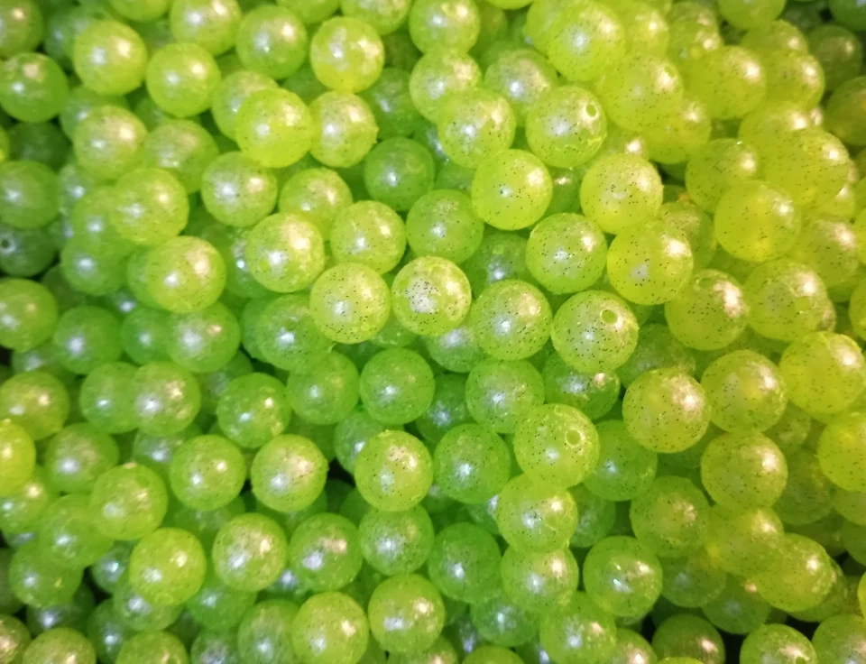 MAD RIVER CUSTOM FISHING TACKLE KRYPTONITE GREEN UV GLITTER UV Trout & Steelhead Beads 6mm, 8mm, 10mm, 12mm