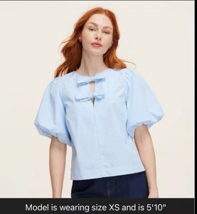 Blusa para mujer Kate Spade New York azul a rayas manga abullonada L nueva sin etiquetas - Imagen 1 de 6