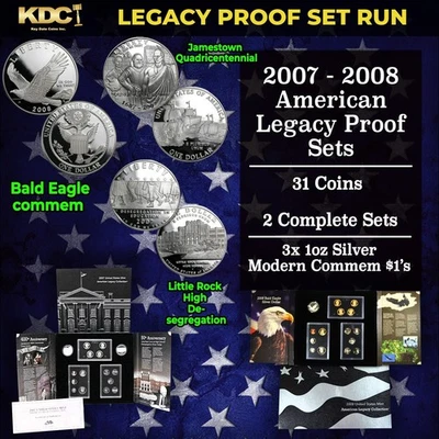 2007-2008 US Mint Legacy Silver Proof Sets 31 Coins Over 4oz of Silver! In OGP - Image 1 of 4