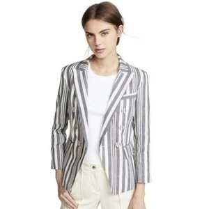 VERONICA BEARD Blue & Cream Ryland Dickey Striped Linen Blazer Jacket Sz. 2 - Picture 1 of 9