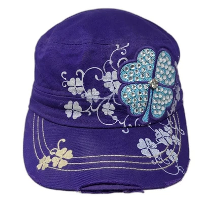 Gorra de cuero cadete del ejército púrpura talla única elástica bordada floral envejecida Foto 1 de 4
