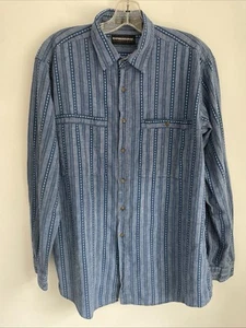 Vtg Expressions Button Up Shirt Mens Large Blue Striped Long Sleeve 100% Cotton - Picture 1 of 4