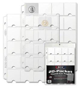 1 Packung mit 20 BCW 2" x 2" Größe 20 Taschen Vinyl Ordner Seiten mit Daumenschnitt - Bild 1 von 4