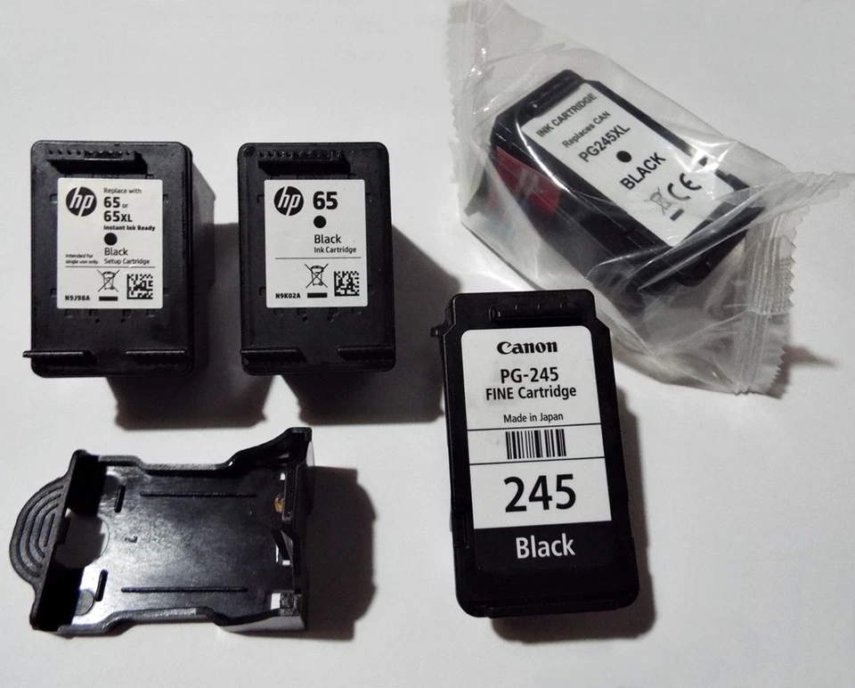 (4) *PARA RECARGA* (2) HP 65 & (1) CANON PG-245 & (1) (?) CARTUCHO VACÍO PG-245XL Foto 1 de 3