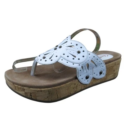 Sandálias anabela Clarks Palima Palm Artisan femininas 10 couro branco conforto - Imagem 1 de 4