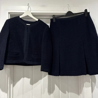 Jaeger 2 изделия костюм юбка куртка темно-синий букл Великобритании 12 VGC - Изображение 1 из 4