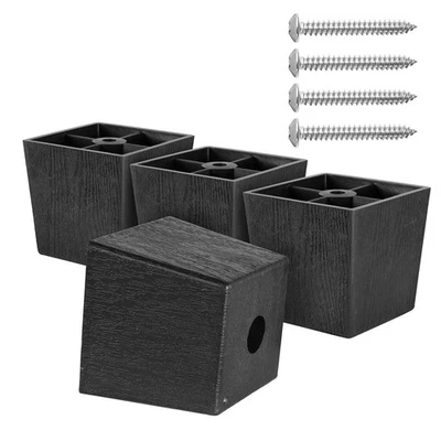 4-Pack 2" Black Plastic Screw-in Couch Legs Square Sofa Replacement Legs - Image 1 of 4