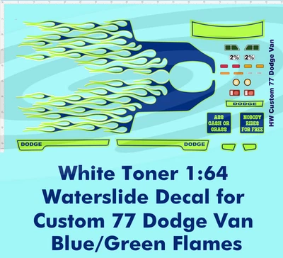 Calcomanía de tóner blanco 1:64 tobogán acuático para Dodge Van 77 personalizada azul verde llamas Foto 1 de 3