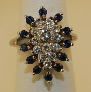 VINTAGE DAMEN FRAUEN DIAMANT & SAPHIR COCKTAIL RING 1,49 TCW 14K WEISSGOLD - Bild 1 von 4