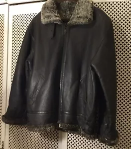 Original Shearling Flying Jacket Size Large Mens Leather sheepskin Dark Brown - Picture 1 of 11