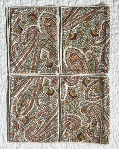 4 Vtg Pottery Barn Paisley Placemats Linen Blend Beige Tan Green Red Orange Set - Picture 1 of 5