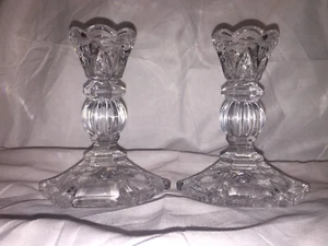 Pair Crystal Glass Tapered Candlestick Holders Elegent yet simple - Picture 1 of 4