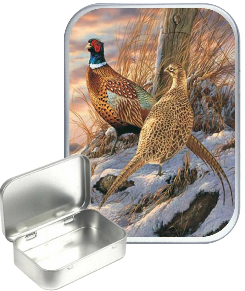 TEEZ Pheasant Small Silver Hinged Gift Tin, 30ml Hinged Tobacco Tin