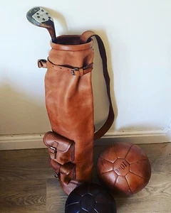 Leather Golf Bag - 9 club retro golf bag with two pockets / golf gift / gift fo - Picture 1 of 3