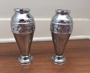 Set of 2 Art Nouveau Silver Vases Chalices Urns 5 Marking 8 in tall Vintage - Picture 1 of 4