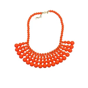 J Crew Having A Ball Necklace Bib Statement Orange Coral Fringe Adjustable 20" - Picture 1 of 4