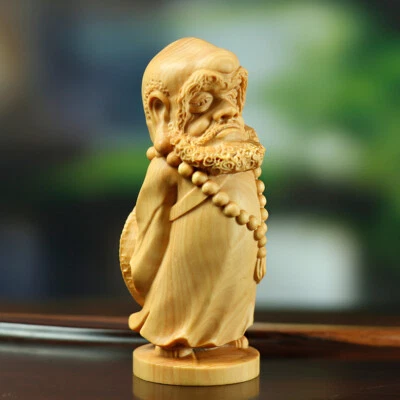 9cm China Hand Carving Box Wood Dharma Bodhidharma Arhat Damo Buddha Statue Foto 1 de 4