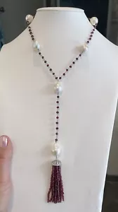 Rarities Carol Brodie Sterling Silver Pearl, Rhodolite & Zircon Tassel Necklace - Picture 1 of 12
