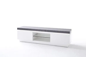 TV-Schrank Lowboard matt weiß MDF Fach Tür Grifffräsung Beton optik 175 cm - Bild 1 von 8