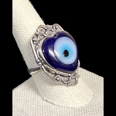 Evil Eye 925 纯银时尚戒指 尺寸 9.25 装饰 手工制作 Empath Psychic — 第 1/4 张图片