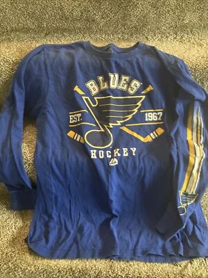 Youth medium St Louis Blues Long Sleeve Cotton T Shirt Top blue note Logo Gold - Image 1 of 4