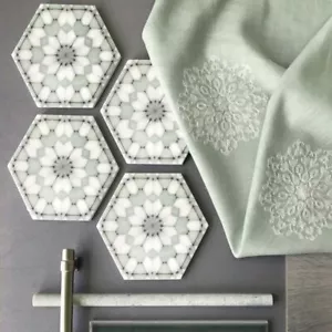 TILE SAMPLE: Medina Green Hexagon Moroccan Anti Slip Wall Floor Tiles - Picture 1 of 4