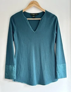 Shanghai Tang Ladies Jumper Tunic Wool Silk Teal Green S - Picture 1 of 7