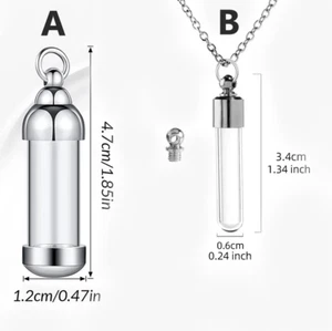 1PC Stainless Steel Cremation Keepsake Acrylic/Glass Vial Pendant Necklace - Picture 1 of 5
