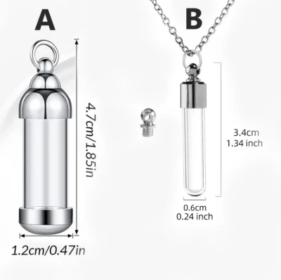 1PC Stainless Steel Cremation Keepsake Acrylic/Glass Vial Pendant Necklace - Image 1 of 4