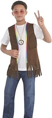 Chaleco Hippie Groovy Años 60 Flecos Woodstock Vestido Elegante Halloween Niño Disfraz Foto 1 de 2