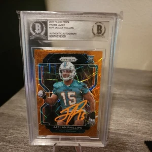 Tarjeta de novato autógrafa Jaelan Phillips 2021 Panini Prizm Lazer #377 BAS (naranja) - Imagen 1 de 2