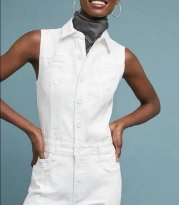 Macacão jeans feminino Pilcro and the Letterpress By Anthropologie branco tamanho 12 - Imagem 1 de 4