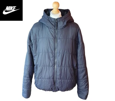 Nike Women's Black Oversized  Puffer Jacket Size M Hooded Big Nike Logo Padded - Image 1 of 4