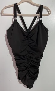 Lands End One Piece Swimsuit 24W Brown Ruched Beach Resort Cruise Slimming Pool - Picture 1 of 11
