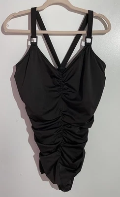 Traje de baño Lands End de una pieza 24W marrón acanalado playa resort crucero piscina adelgazante Foto 1 de 4