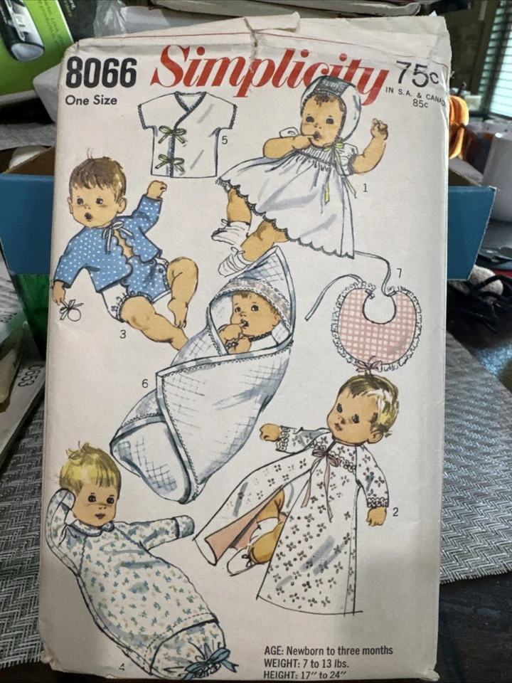 Vintage Simplicity, Sewing Pattern 8066 One Size Newborn To 3 Months .cut - Image 1 of 1