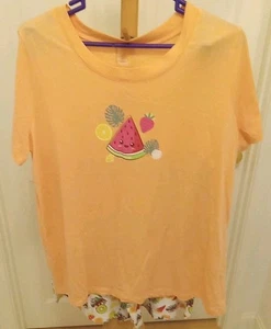 MOON BEAMS 2 Pc Pajama Lounge Set LARGE Coral Short Sleeve Shirt Tropical Shorts - Picture 1 of 7