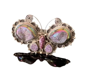 RIESIGER NAVAJO TONYA JUNE RAFAEL DRUSY QUARZ SCHMETTERLING STERLINGSILBER RING 62 G - Bild 1 von 17