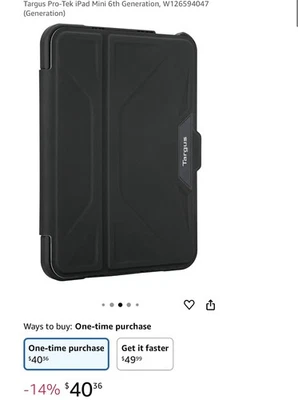 New Targus Pro-Tek For IPad Mini 6 Case Black THZ911US Antimicrobial Protection - Image 1 of 3