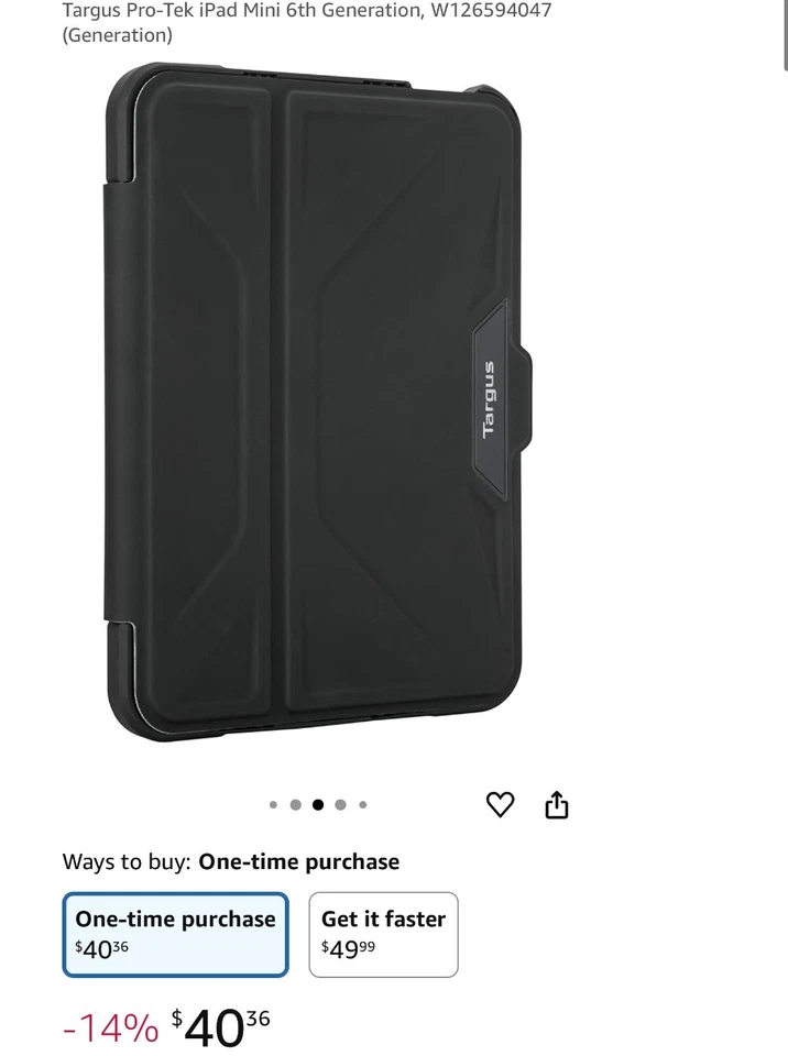 New Targus Pro-Tek For IPad Mini 6 Case Black THZ911US Antimicrobial Protection - Image 1 of 3