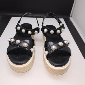 Karl Lagerfeld Paris Womens PAZYA Black Leather Platform Sandals 9M - Picture 1 of 9