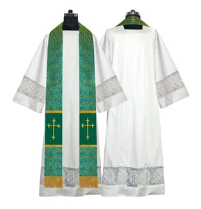 Elegant Green Clergy Stole with Western Cross Embroidery - Picture 1 of 2