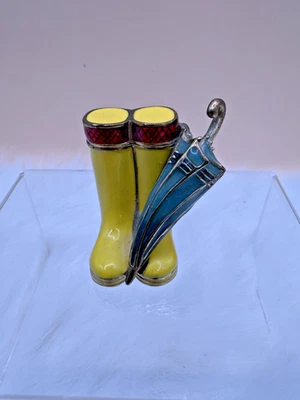 Monet 'Yellow Boots & Umbrella' Enameled Metal Trinket Box - Image 1 of 4